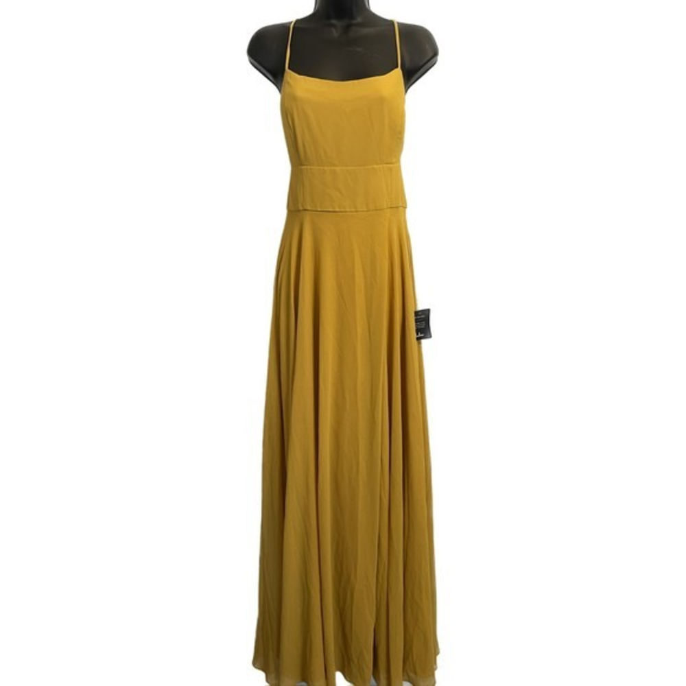 NWT Lulu's Mustard Yellow‎ Backless Maxi Dress Sz Large